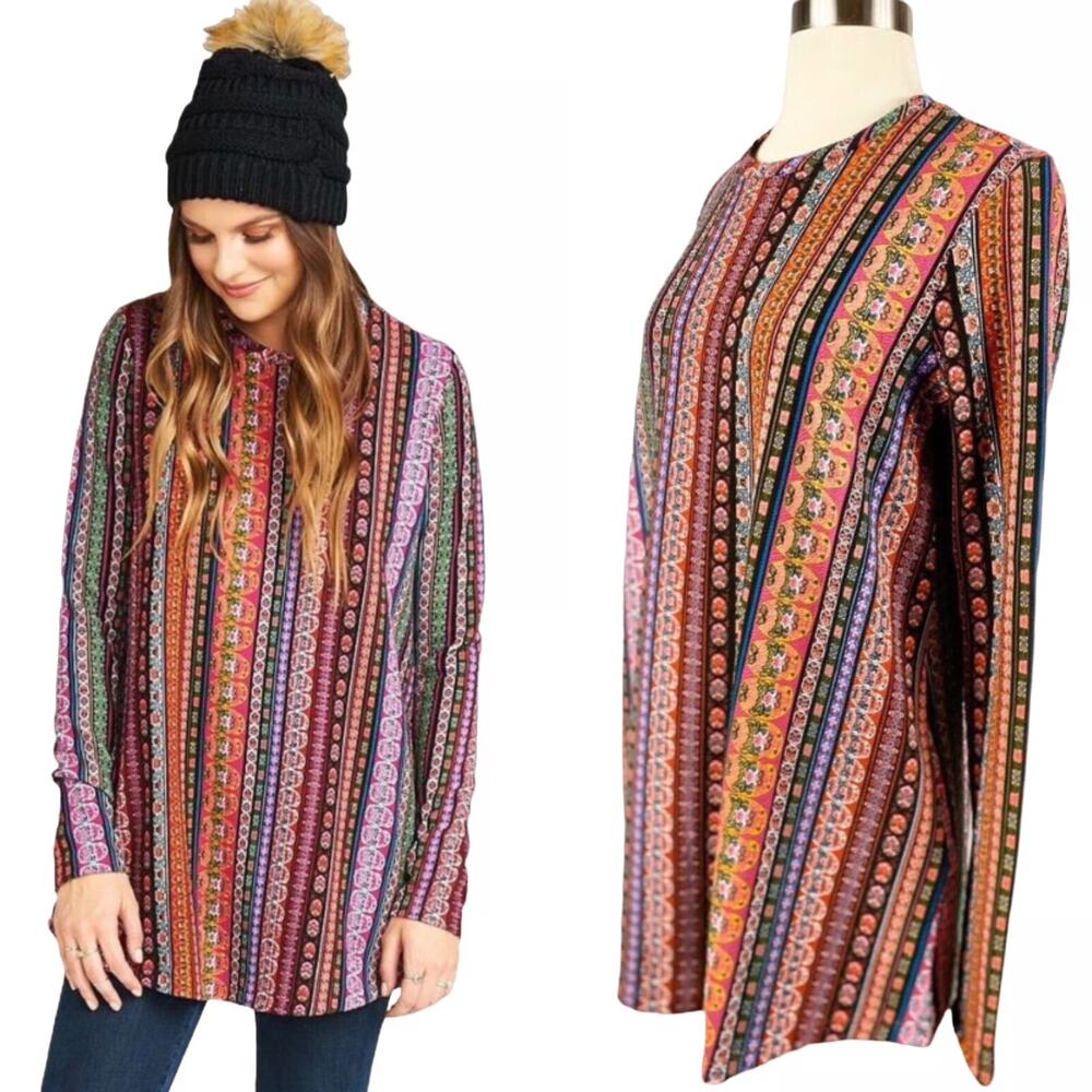 Show Me Your Mumu John Bell Tunic Top Boho Stripe Medium - Picture 3 of 4